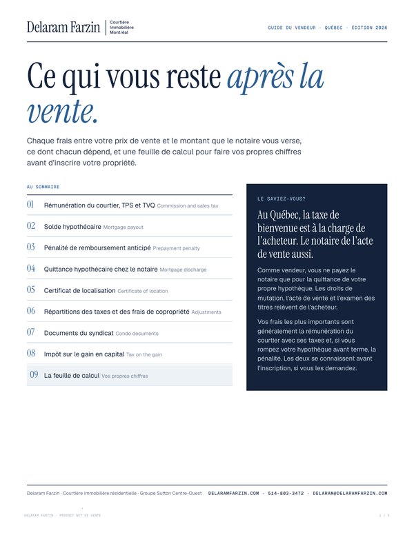 Couverture de la feuille de calcul du produit net de vente de Delaram Farzin