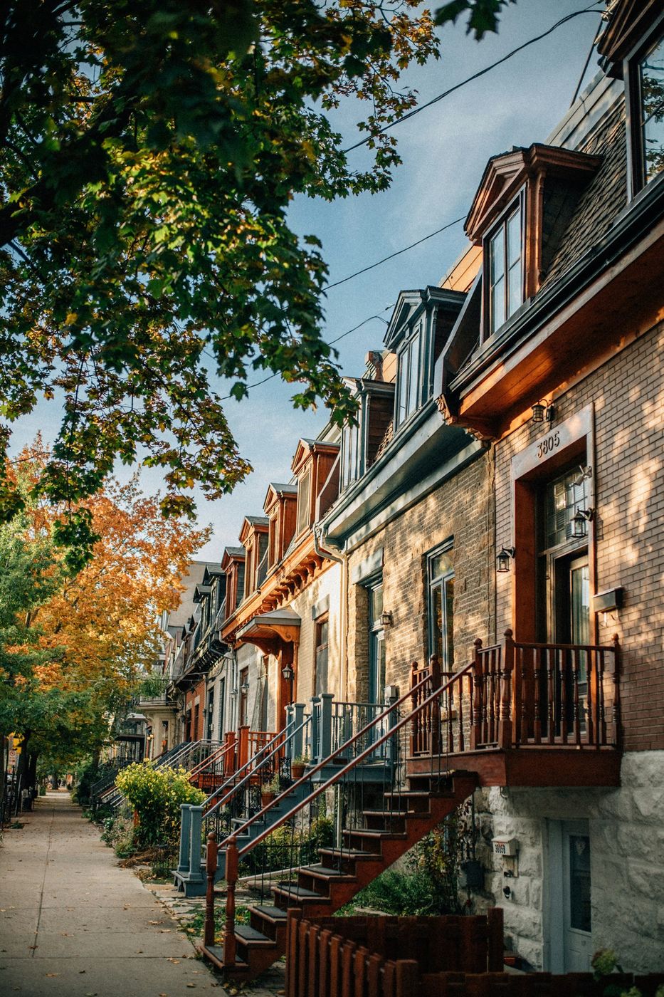 Brick row houses with outdoor staircases